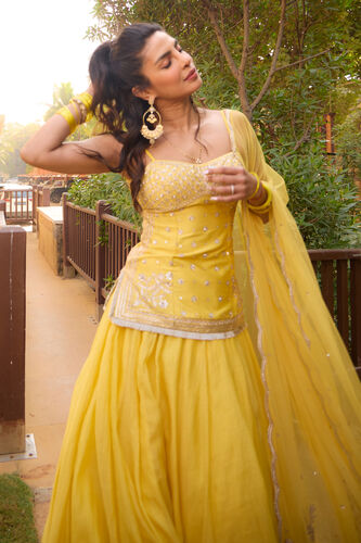 Abha Embroidered Lehenga Set - Yellow, Yellow, image 4